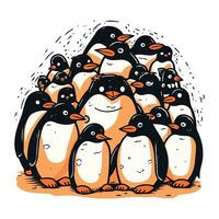 Cute penguins. Hand drawn vector illustration in cartoon style.