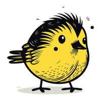 Cute little yellow bird on a white background. Vector illustration.