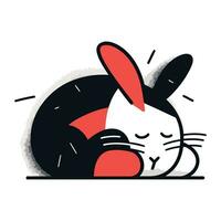 Vector illustration of a cute rabbit sleeping in a black circle on a white background.