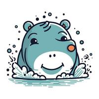 Hippo in the water. Cute cartoon animal. Vector illustration