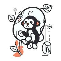 Cute monkey in the jungle. Vector illustration in doodle style