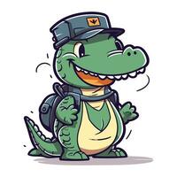 Crocodile in a cap and with a camera. Vector illustration.