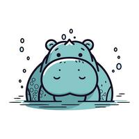 Hippopotamus in water. Cute cartoon character. Vector illustration.