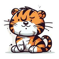 Cute cartoon tiger. Vector illustration. Isolated on white background.