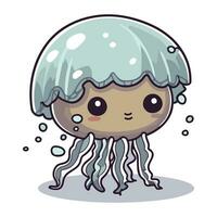Cute cartoon jellyfish. Vector illustration isolated on white background.