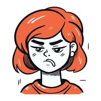 enojado mujer con rojo cabello. vector ilustración en dibujos animados estilo.