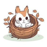 Cute rabbit in the nest. Vector illustration of a cute rabbit.