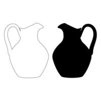 Jugs in a simple shapes with a silhouette and outline in black color vector