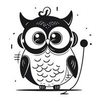 Owl. Black and white vector illustration isolated on white background.