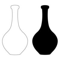 Handleless jugs in a simple shapes with a silhouette and outline in black color vector