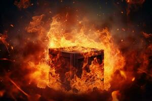 Intense Fire cube background. Generate Ai photo