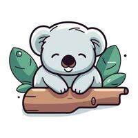 Cute cartoon koala sitting on a log. Vector illustration.