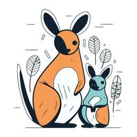 Vector illustration of cute kangaroos in a flat style.