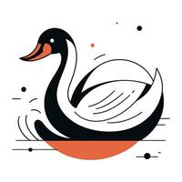 Swan swimming in the water. Vector illustration in flat style.