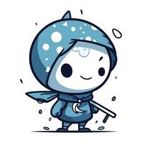 Cartoon cute superhero with a sword in his hand. Vector illustration.