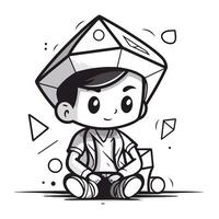 Illustration of a Kid Boy Sitting and Playing with a Diamond. vector
