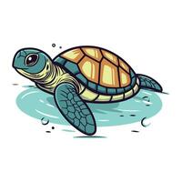 Cartoon sea turtle isolated on a white background. Vector illustration.