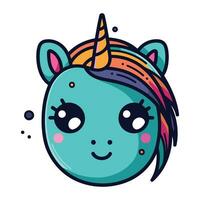 Cute cartoon unicorn head. Vector illustration isolated on white background.