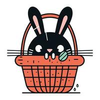 Easter bunny in a basket. Vector illustration in flat style.