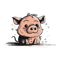 Cute little pig. Hand drawn vector illustration isolated on white background.