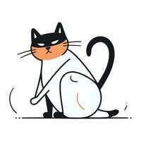 Cute cartoon cat sitting on a white background. Vector illustration.