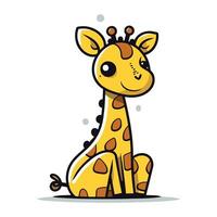 linda dibujos animados jirafa sentado en el suelo. vector ilustración.