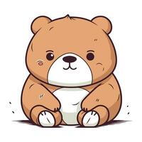 Cute teddy bear sitting on the ground. Vector illustration.