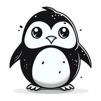 Cute penguin. Vector illustration. Black and white illustration.