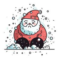 Cute hand drawn vector illustration of Santa Claus sitting in the snow.