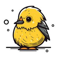 Vector illustration of cute yellow chick on white background. Isolated.