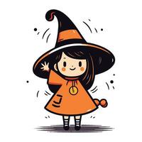 Cute little girl in halloween costume. Vector illustration.