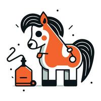 Horse with sanitizer. Vector illustration in flat style.