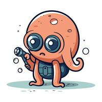 Cartoon octopus with a bottle of beer. Vector illustration.