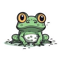 Frog sitting on the ground. Cute cartoon vector illustration.