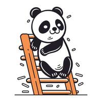 Cute panda bear sitting on a ladder. Vector illustration.