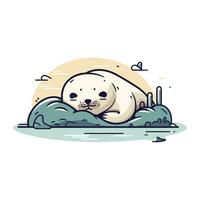 Cute seal sleeping on the beach. Vector illustration in cartoon style.