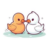Cartoon vector illustration of cute funny little duckling in love.