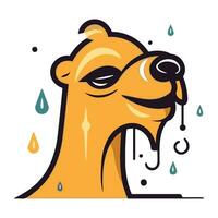 Cute dog in rain drops. Vector illustration in flat style.