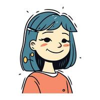 Cute cartoon girl smiling and looking at camera. Vector illustration.