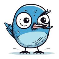 Cute blue bird with big eyes. Cartoon character. Vector illustration.