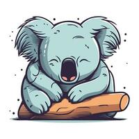 Cute cartoon koala sleeping on a log. Vector illustration.