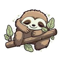 Cute cartoon sloth sleeping on a tree branch. Vector illustration.