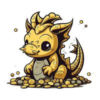 Illustration of a cute dragon sitting on the pebbles. vector