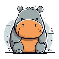 Cute hippo cartoon character. Vector illustration in thin line style.