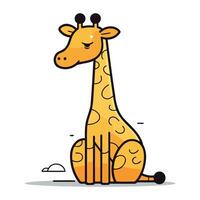 Cute cartoon giraffe sitting on the ground. Vector illustration.