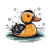 Illustration of a cute duck swimming in the water. Vector illustration.