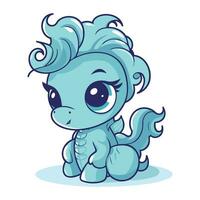 Cute cartoon blue pony isolated on white background. Vector illustration.