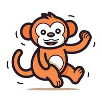 Cute cartoon monkey running and smiling. Vector illustration on white background.