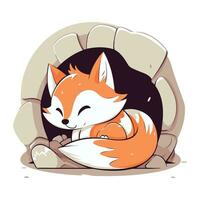 Cute cartoon fox sleeping in the chimney. Vector illustration.