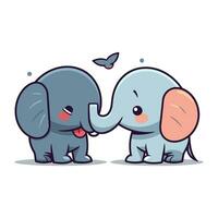 Cute cartoon elephant couple. Vector illustration. Isolated on white background.